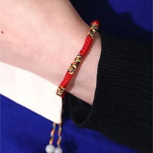 Vibrant Bohemian Braided Adjustable Rope Red Bracelet